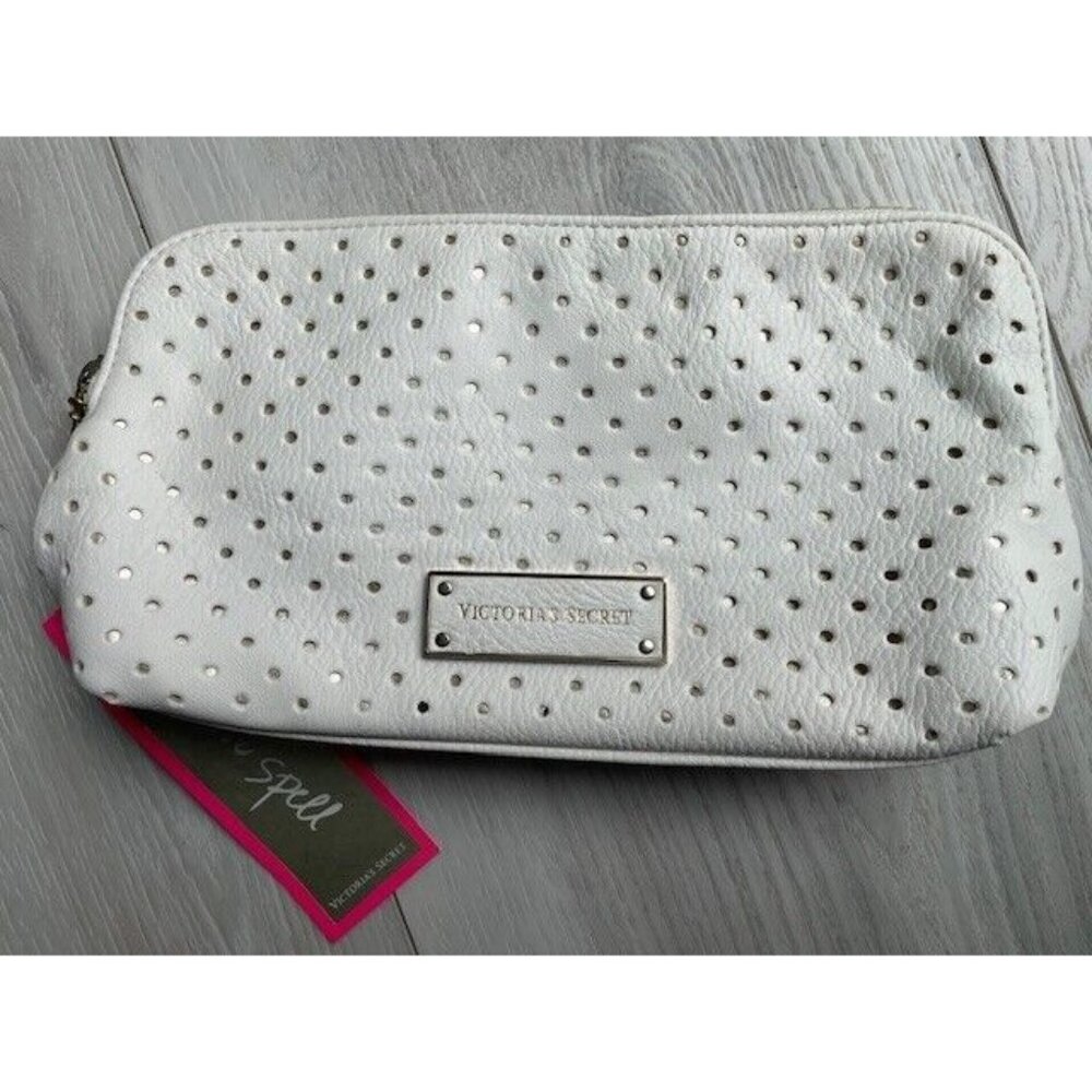 NEW Victoria's Secret White & Gold Metallic Makeup Pouch Small Cosmetics Bag